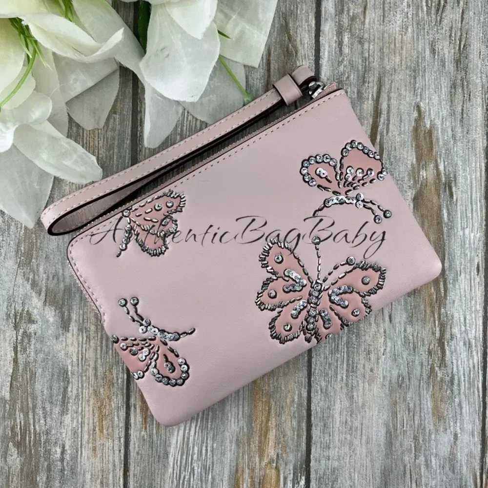 Coach Corner Zip Wristlet Butterfly Print Wallet Bag Purse